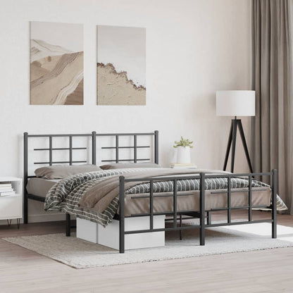 Metal Bed Frame with Headboard and Footboard Black 160x200 cm