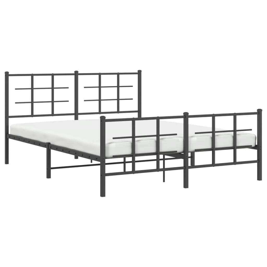 Metal Bed Frame with Headboard and Footboard Black 160x200 cm