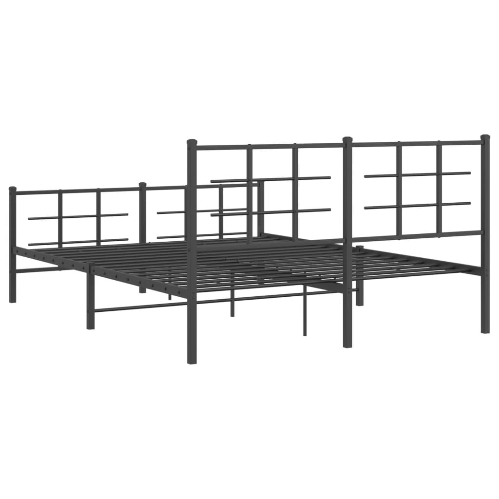 Metal Bed Frame with Headboard and Footboard Black 160x200 cm