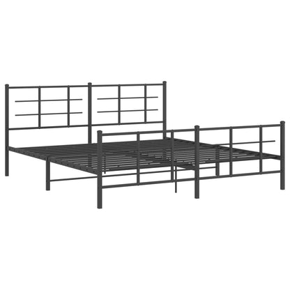 Metal Bed Frame with Headboard and Footboard Black 180x200 cm Super King