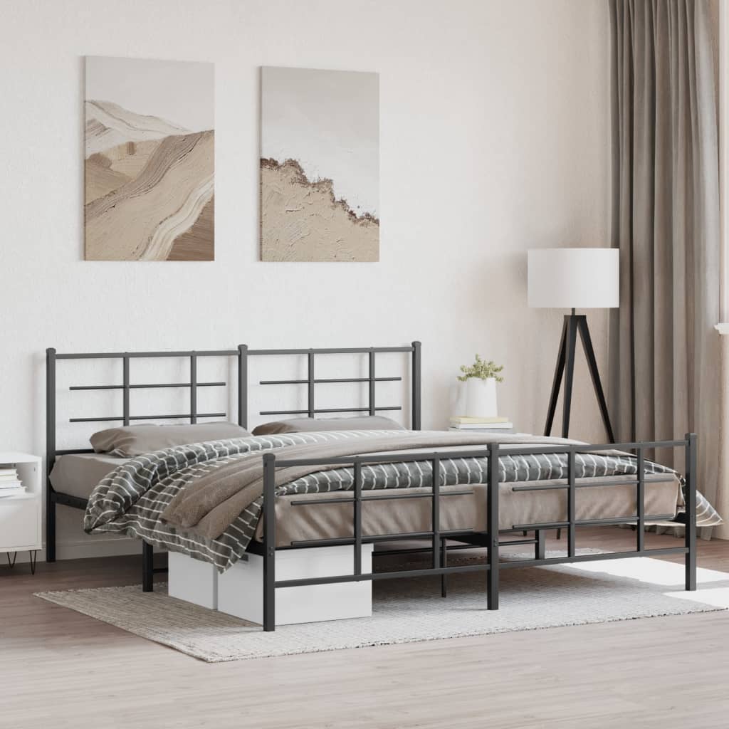 Metal Bed Frame with Headboard and Footboard Black 180x200 cm Super King