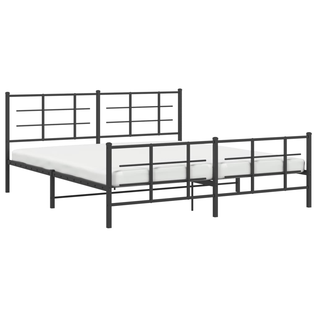 Metal Bed Frame with Headboard and Footboard Black 180x200 cm Super King