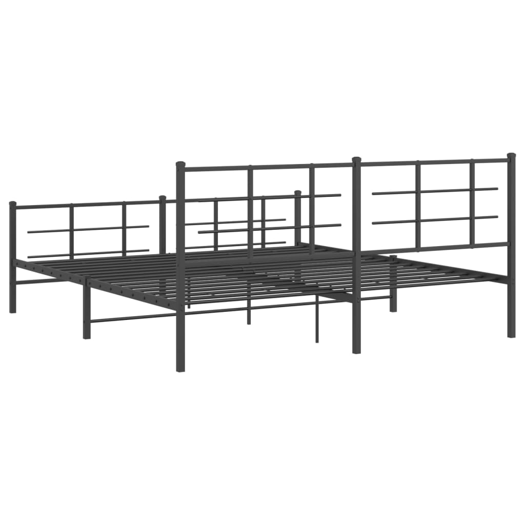 Metal Bed Frame with Headboard and Footboard Black 180x200 cm Super King