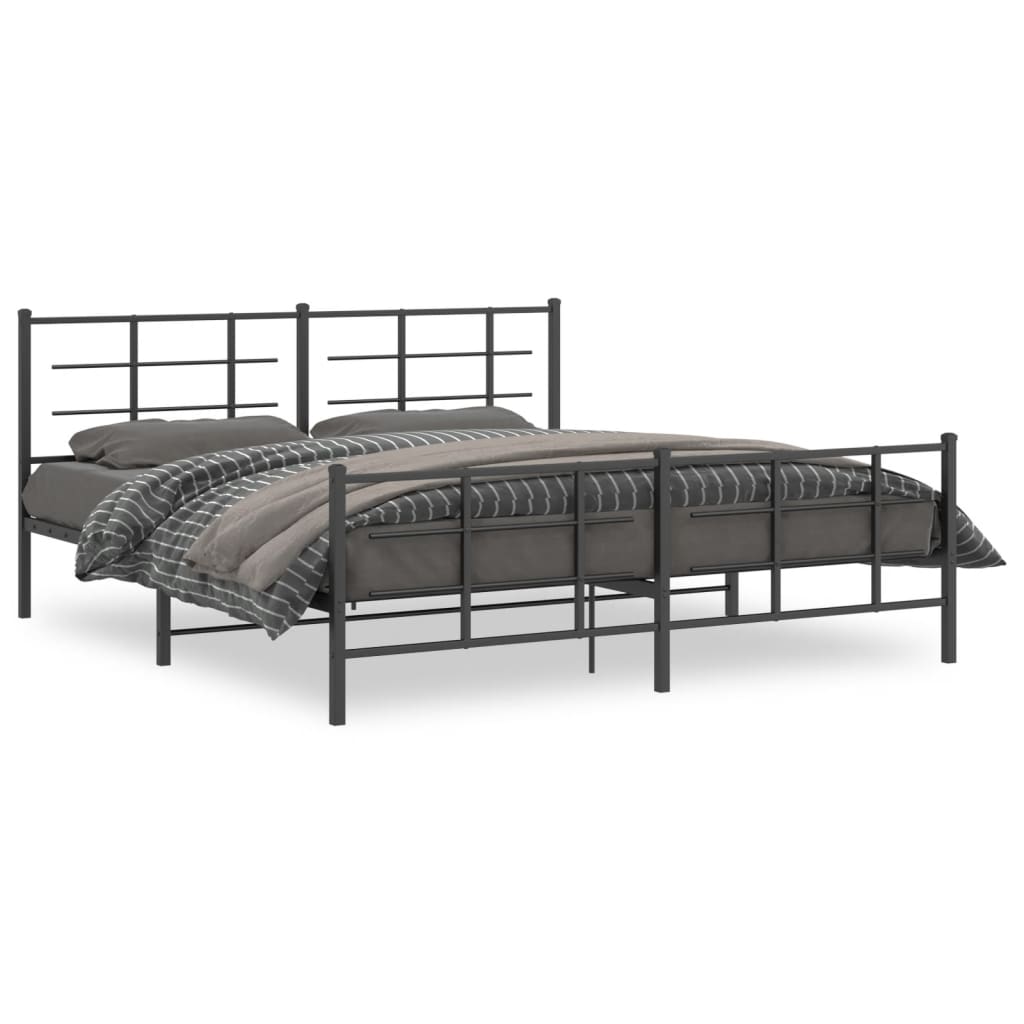 Metal Bed Frame with Headboard and Footboard Black 180x200 cm Super King