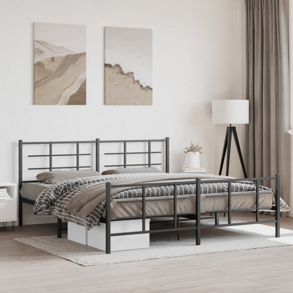 Metal Bed Frame with Headboard and Footboard Black 183x213 cm