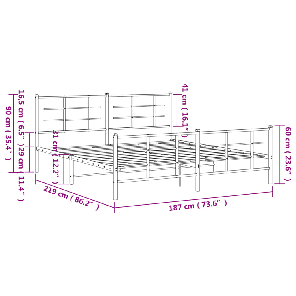 Metal Bed Frame with Headboard and Footboard Black 183x213 cm