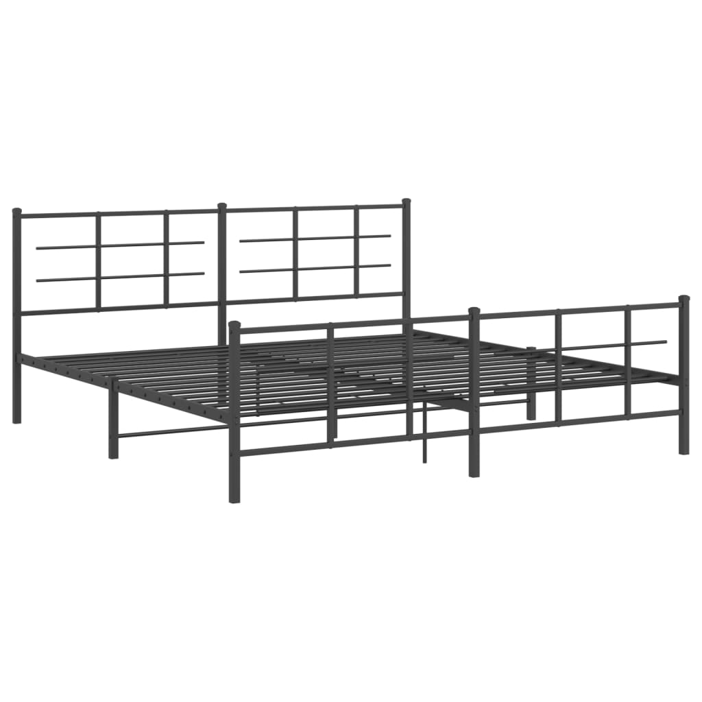 Metal Bed Frame with Headboard and Footboard Black 200x200 cm