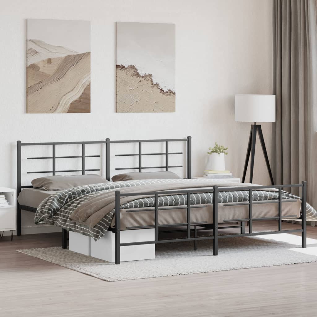 Metal Bed Frame with Headboard and Footboard Black 200x200 cm