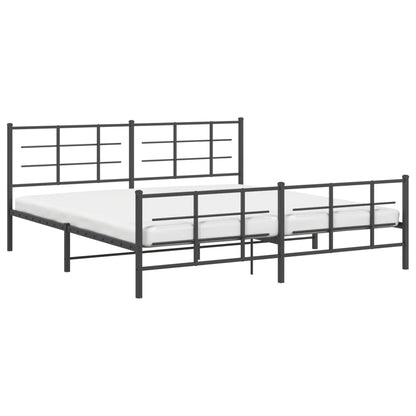 Metal Bed Frame with Headboard and Footboard Black 200x200 cm