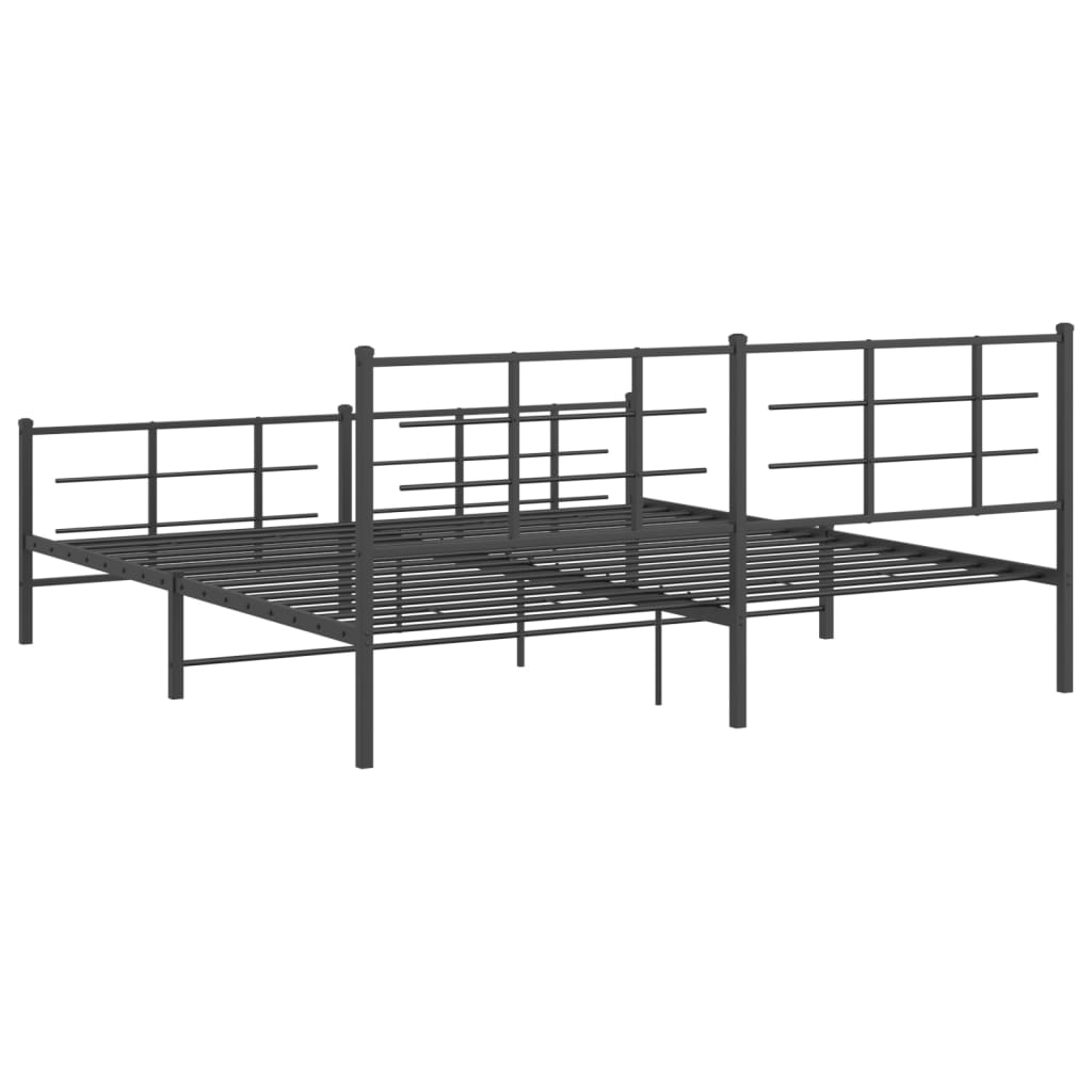 Metal Bed Frame with Headboard and Footboard Black 200x200 cm