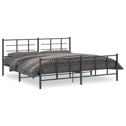 Metal Bed Frame with Headboard and Footboard Black 200x200 cm