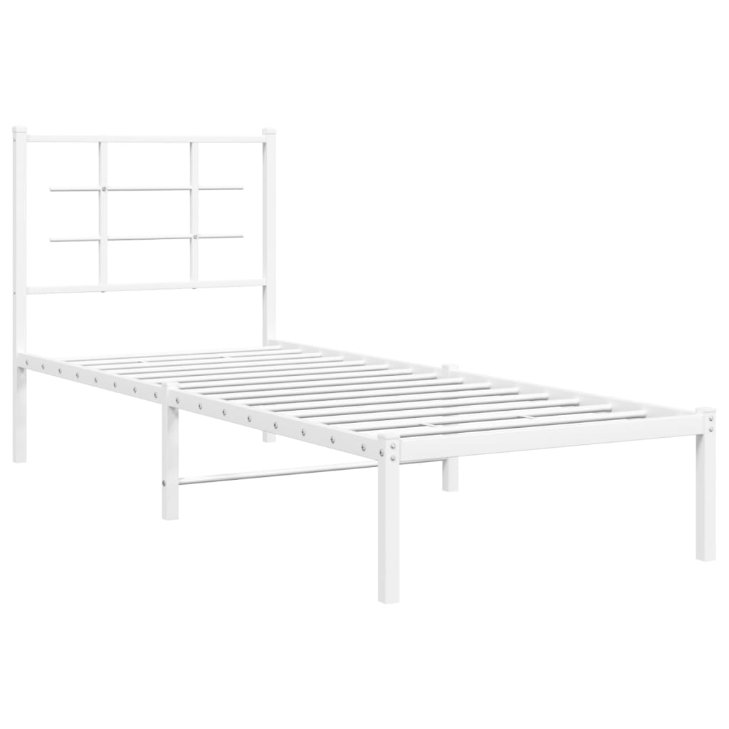 Metal Bed Frame with Headboard White 75x190 cm Small Single