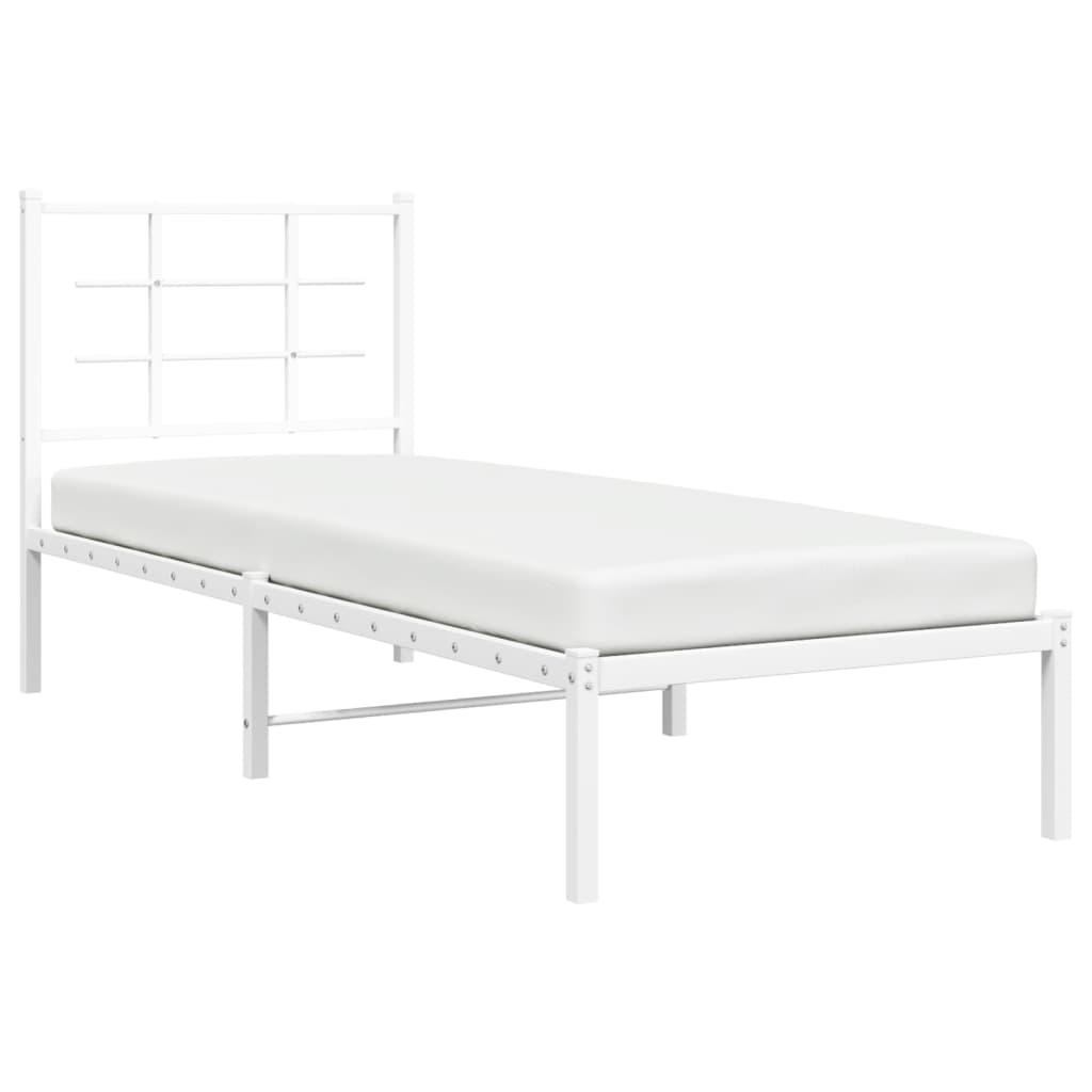 Metal Bed Frame with Headboard White 75x190 cm Small Single