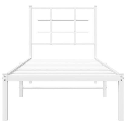 Metal Bed Frame with Headboard White 75x190 cm Small Single