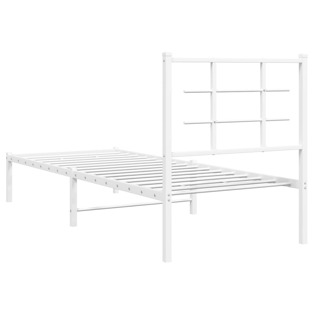 Metal Bed Frame with Headboard White 75x190 cm Small Single