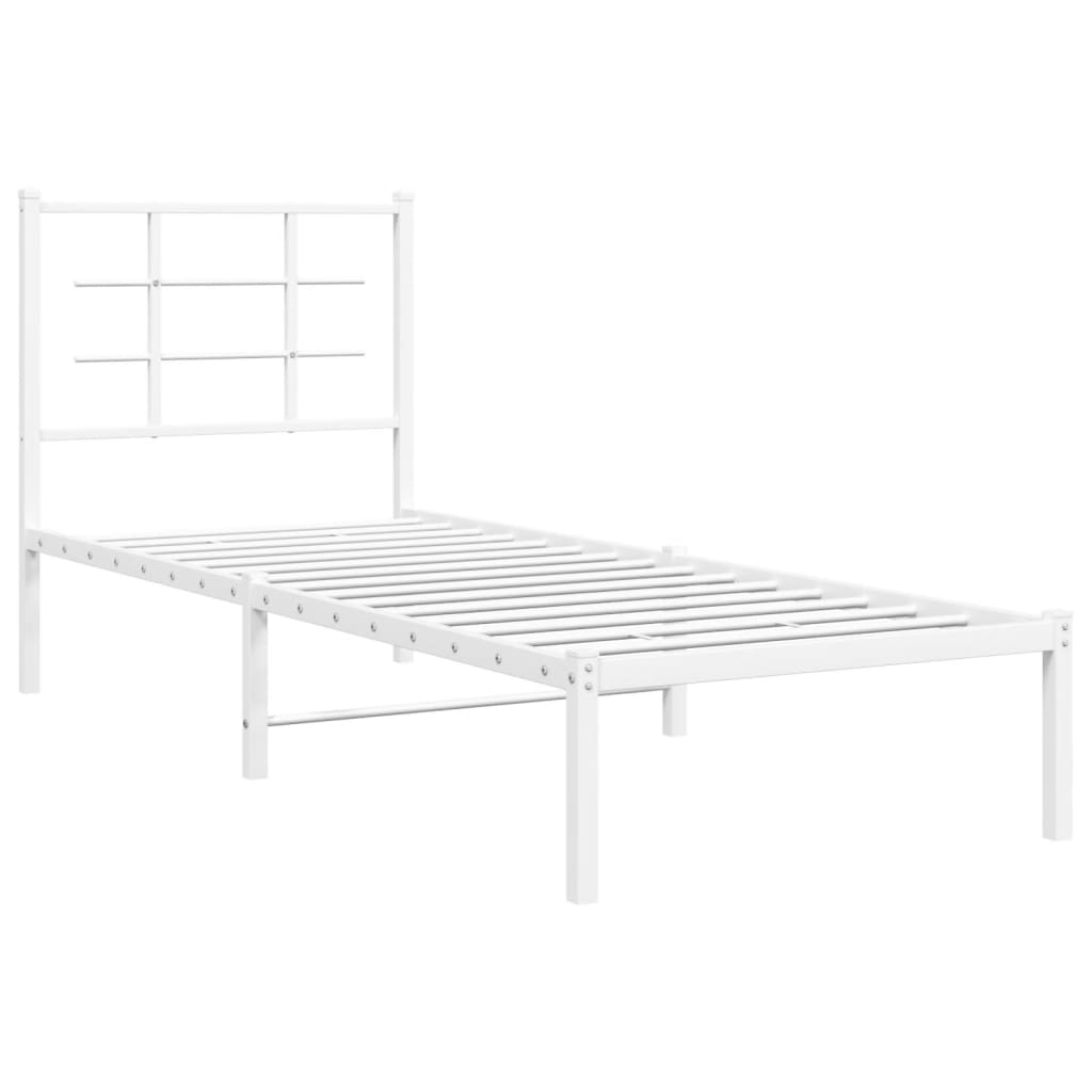 Metal Bed Frame with Headboard White 80x200 cm