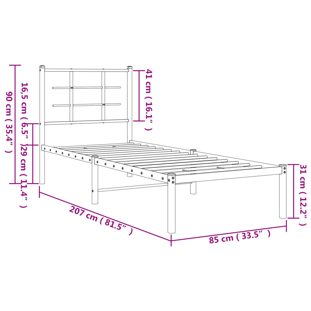 Metal Bed Frame with Headboard White 80x200 cm