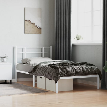 Metal Bed Frame with Headboard White 100x200 cm