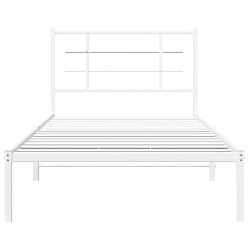 Metal Bed Frame with Headboard White 100x200 cm