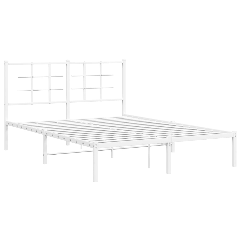 Metal Bed Frame with Headboard White 140x190 cm