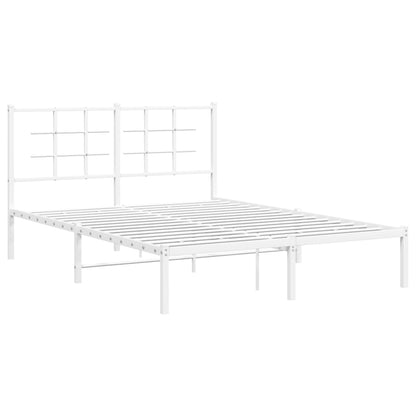 Metal Bed Frame with Headboard White 140x190 cm