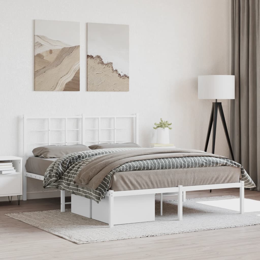 Metal Bed Frame with Headboard White 140x190 cm