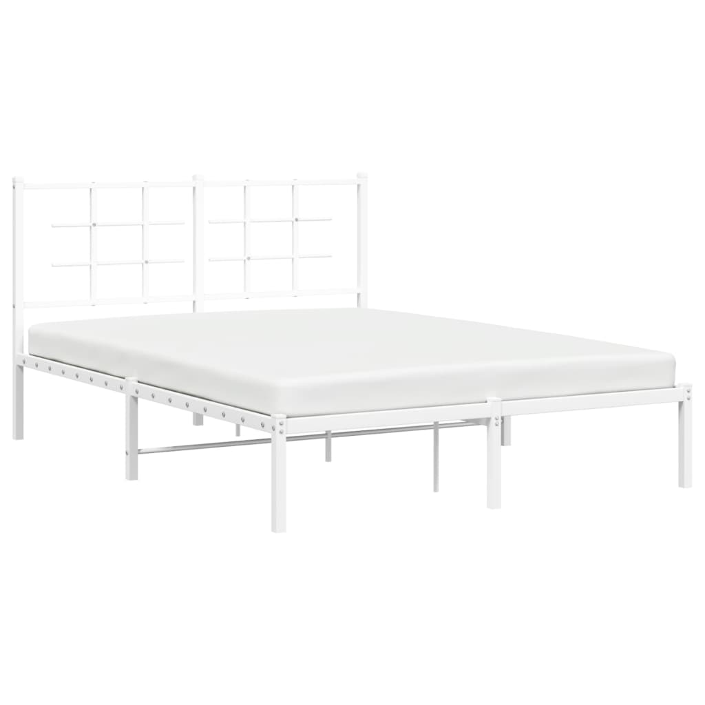 Metal Bed Frame with Headboard White 140x190 cm