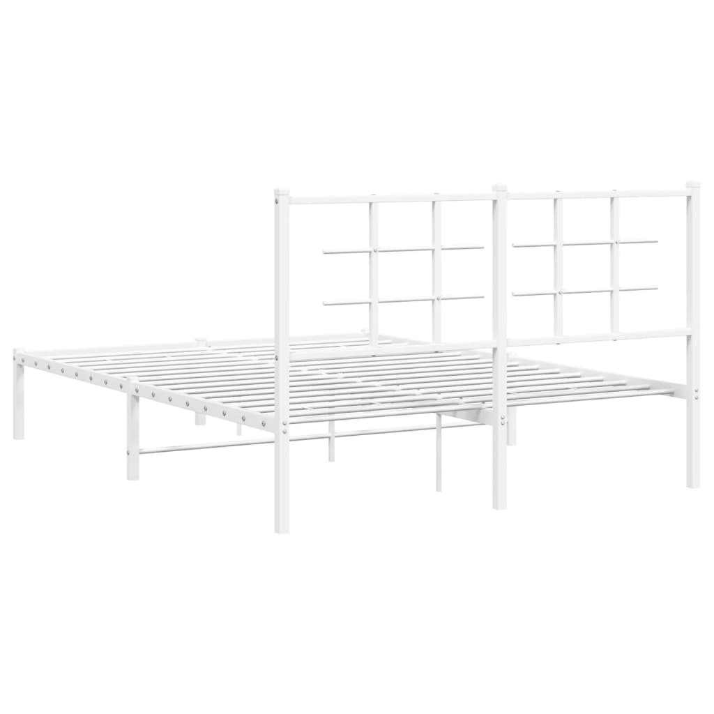 Metal Bed Frame with Headboard White 140x190 cm