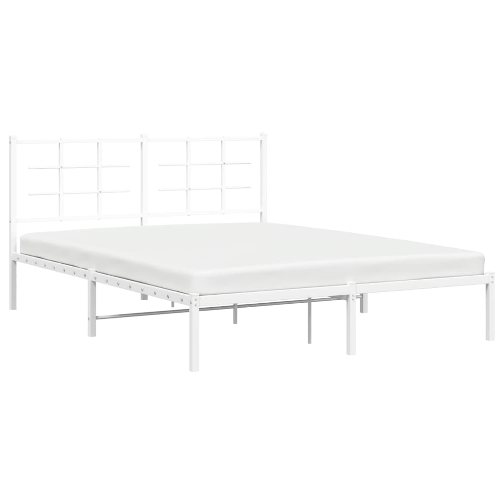 Metal Bed Frame with Headboard White 150x200 cm King Size