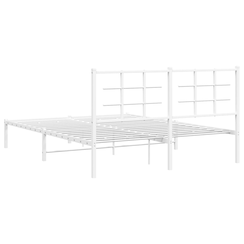 Metal Bed Frame with Headboard White 150x200 cm King Size