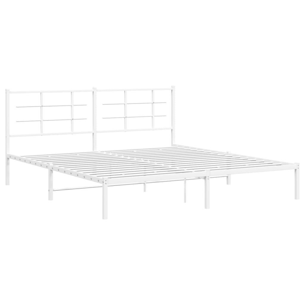 Metal Bed Frame with Headboard White 180x200 cm Super King Size