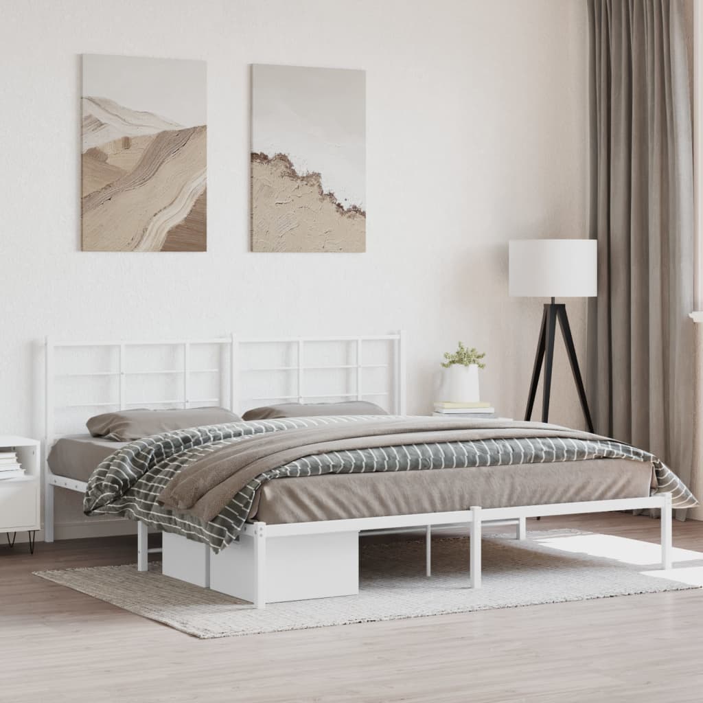 Metal Bed Frame with Headboard White 180x200 cm Super King Size