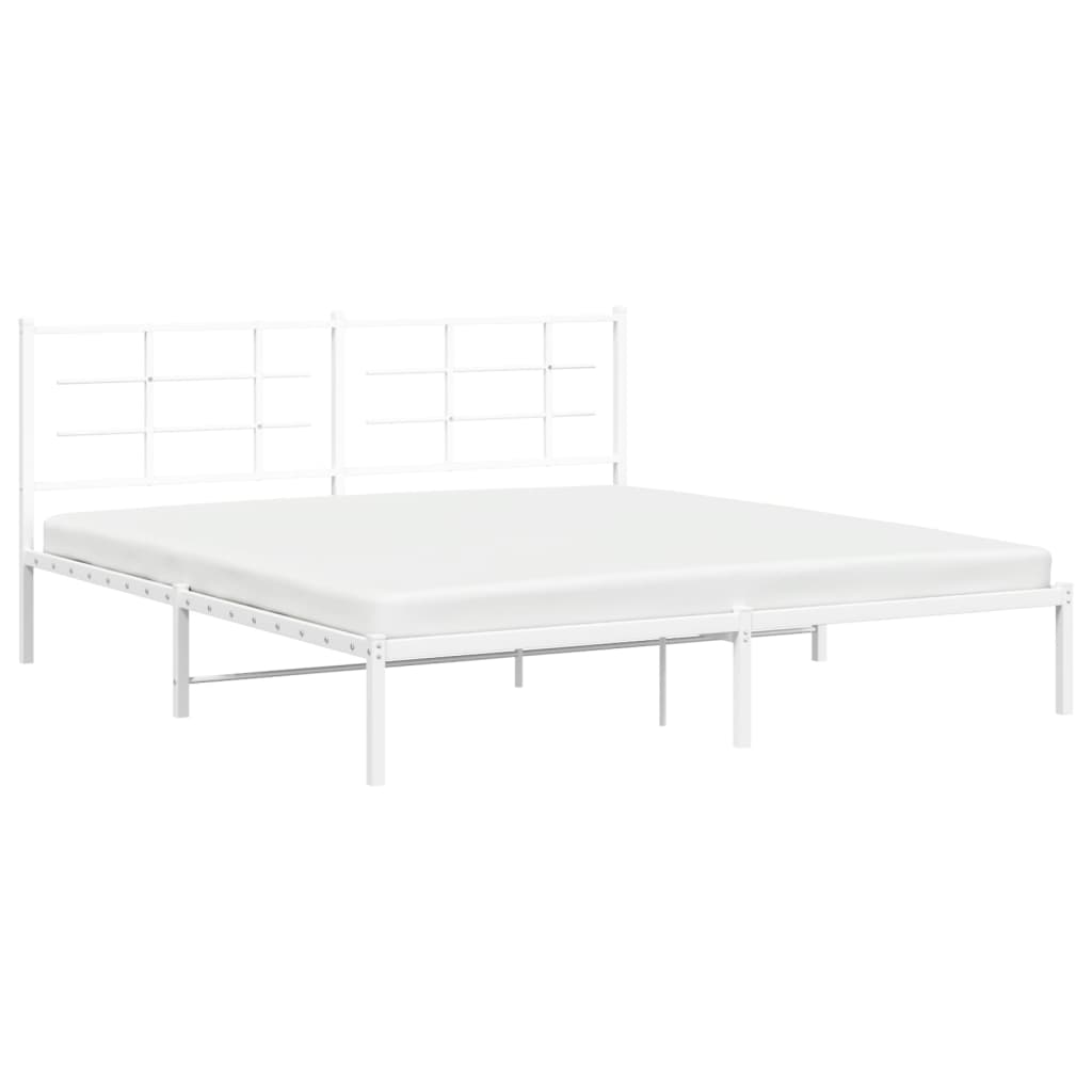 Metal Bed Frame with Headboard White 180x200 cm Super King Size