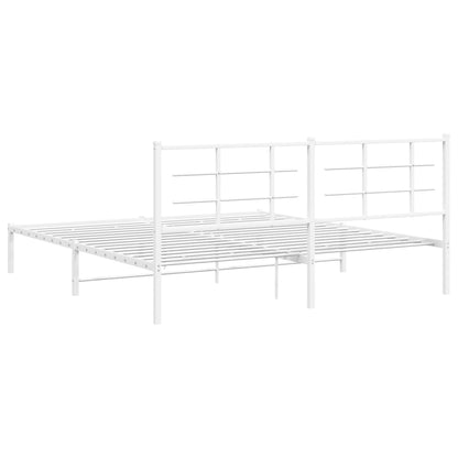 Metal Bed Frame with Headboard White 180x200 cm Super King Size