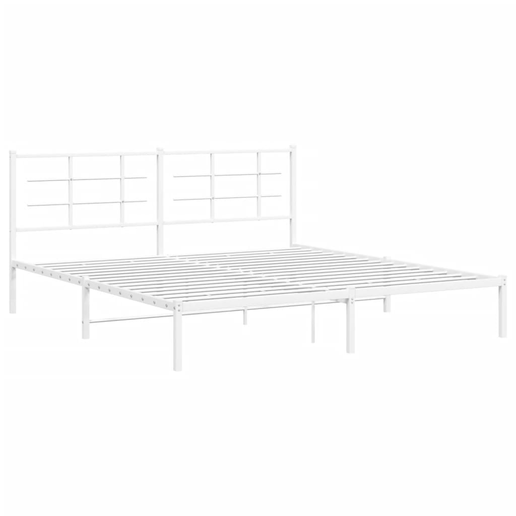 Metal Bed Frame with Headboard White 183x213 cm