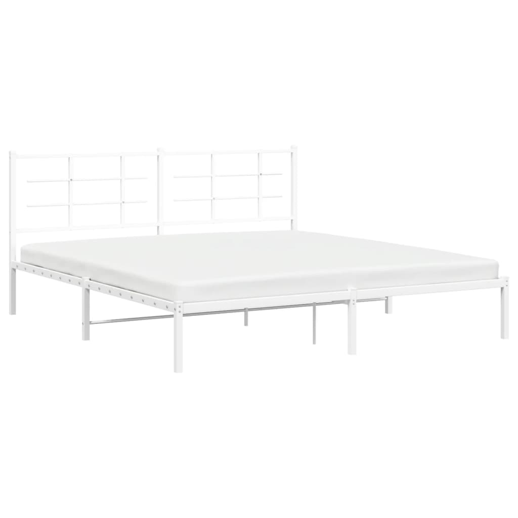 Metal Bed Frame with Headboard White 183x213 cm