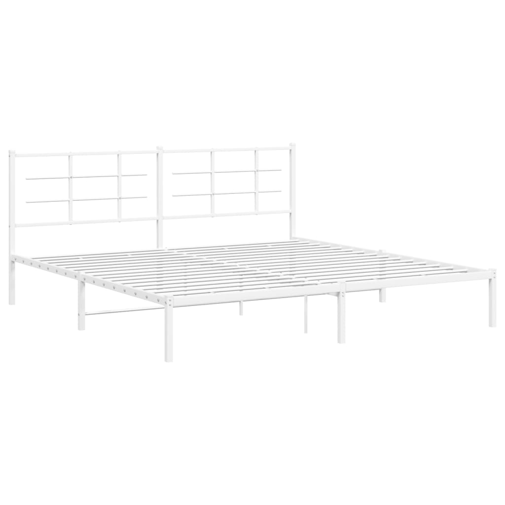 Metal Bed Frame with Headboard White 193x203 cm