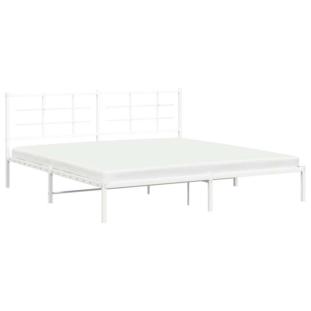 Metal Bed Frame with Headboard White 193x203 cm