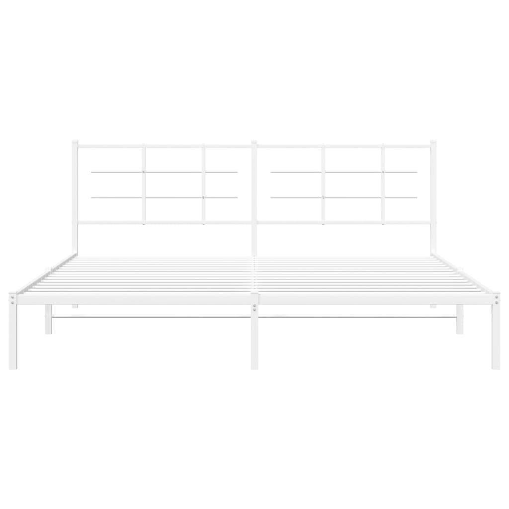 Metal Bed Frame with Headboard White 193x203 cm