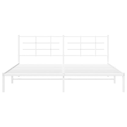 Metal Bed Frame with Headboard White 193x203 cm