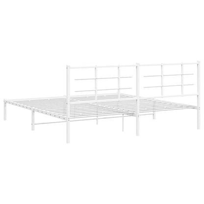 Metal Bed Frame with Headboard White 193x203 cm