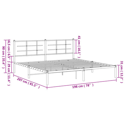 Metal Bed Frame with Headboard White 193x203 cm