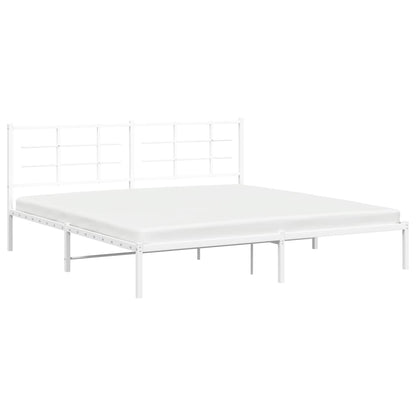 Metal Bed Frame with Headboard White 200x200 cm