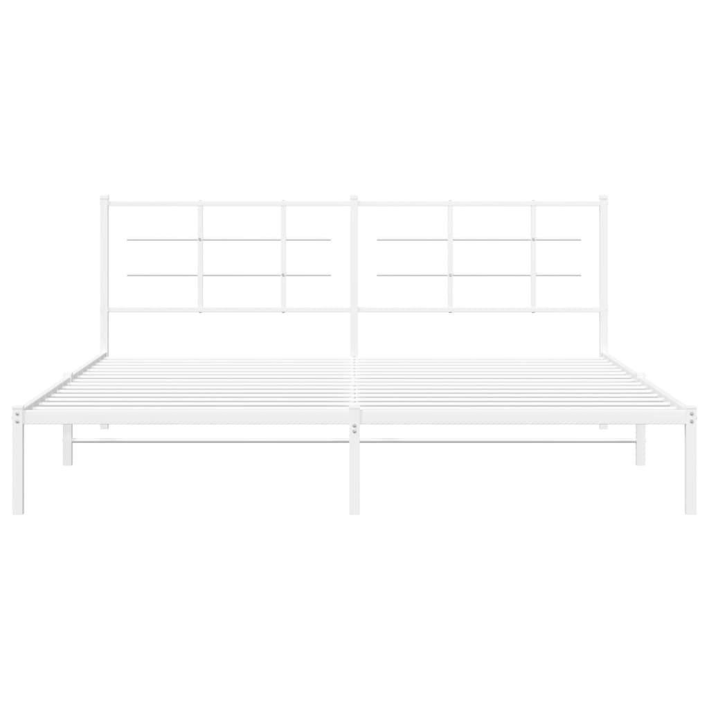 Metal Bed Frame with Headboard White 200x200 cm