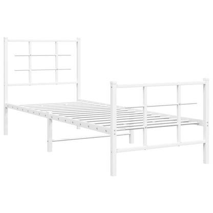 Metal Bed Frame with Headboard and Footboard White 75x190 cm Small Single