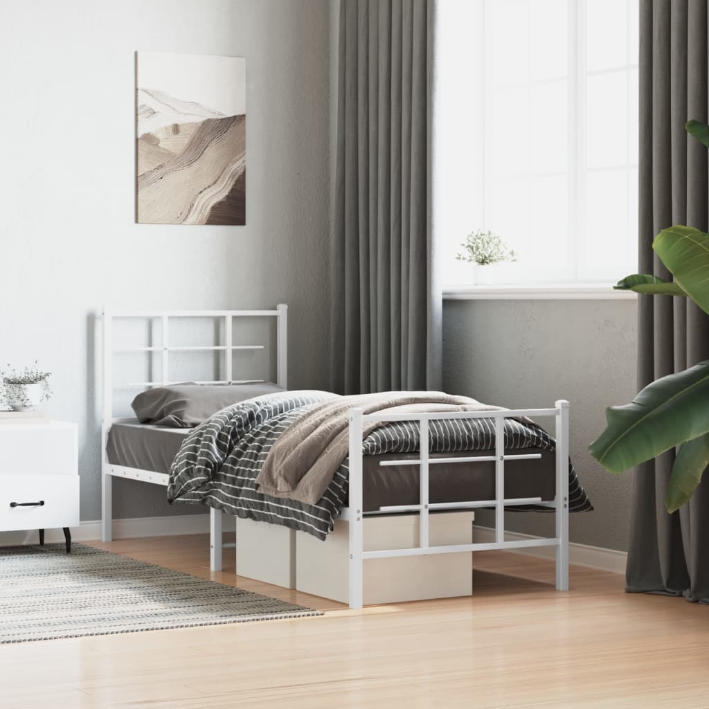 Metal Bed Frame with Headboard and Footboard White 75x190 cm Small Single