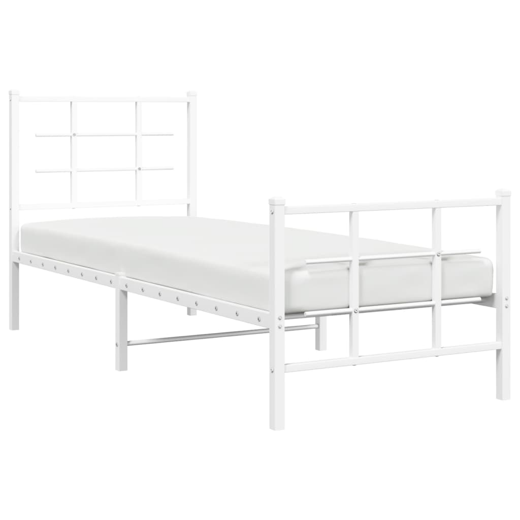 Metal Bed Frame with Headboard and Footboard White 75x190 cm Small Single