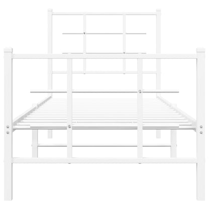 Metal Bed Frame with Headboard and Footboard White 75x190 cm Small Single