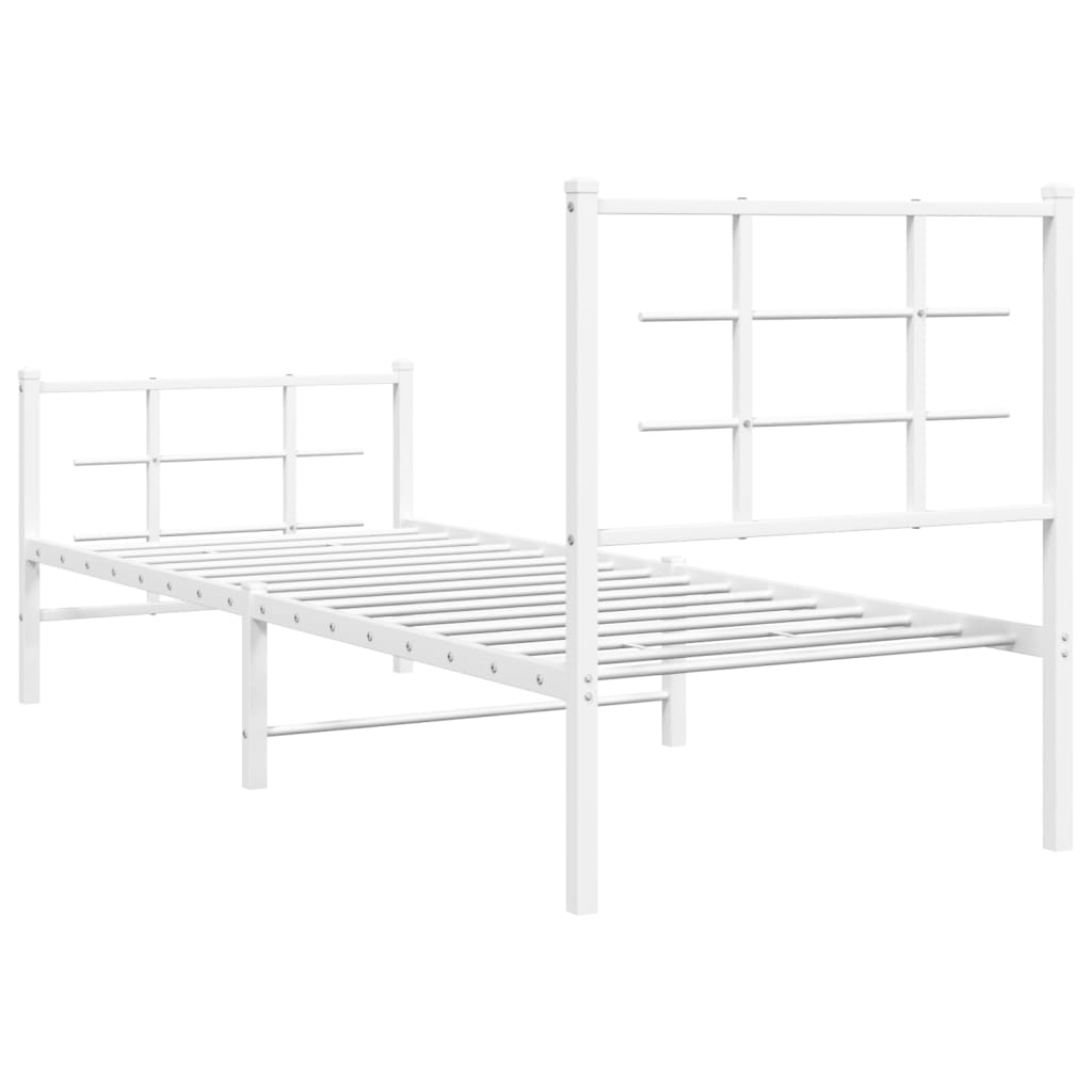 Metal Bed Frame with Headboard and Footboard White 75x190 cm Small Single