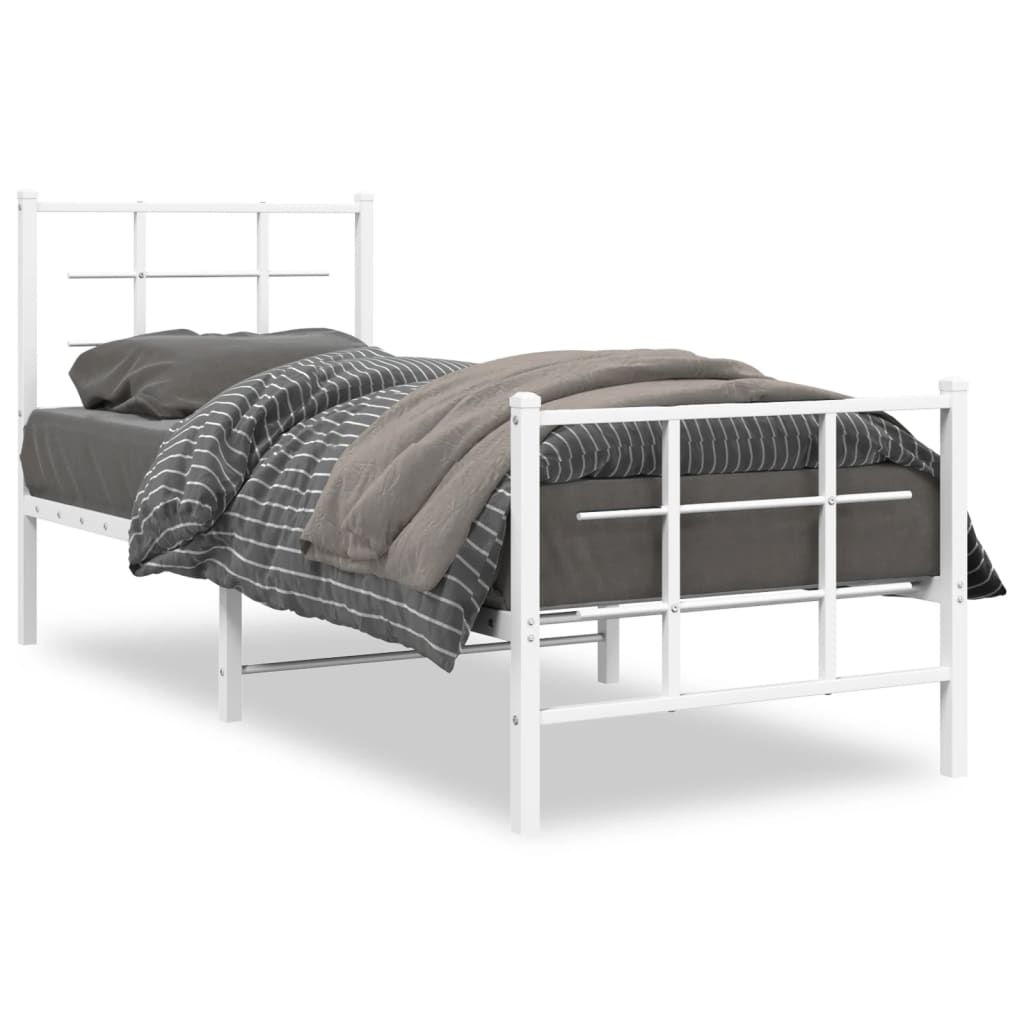 Metal Bed Frame with Headboard and Footboard White 80x200 cm